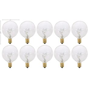 KOR (Pack of 10) G16.5 Clear FinshDecorative (E12) Candelabra Base Globe Shape Incandescent 120V G16 1/2 Light Bulbs (25)