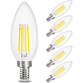 comzler E12 LED Candelabra Bulb Dimmable, Chandelier Light Bulb 2700K Warm White,40W Equivalent,Type B Ceiling Fan Bulbs,C35 B11 Edison Filament Candle Bulbs Candle Lights,400LM,Pack of 6
