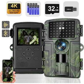 Trail Camera, 4K 60MP WiFi Game Camera with No Glow Night Vision, 0.1s Trigger Motion Activated, IP66 Waterproof Hunting Camera for Outdoor Wildlife Monitoring with 8*AA 1.5V Batteries & 32GB SD Card