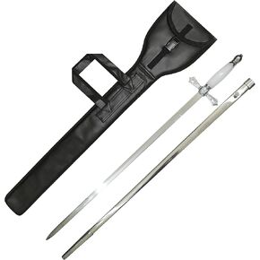 Premium Masonic Tyler Master Mason Sword, Silver Scabbard & Black Leather Case (Set of 3) – Square and Compass
