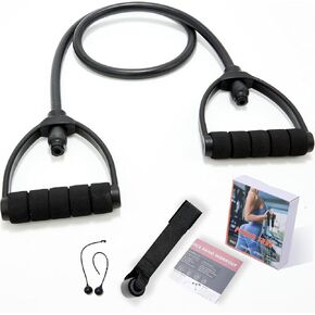 Single Resistance Exercise Band with Handles, Exercise Bands with Handles, Workout Bands Resistance for Men or Women, Arm Bands for Workout-Door Anchor and Starter Guide Included