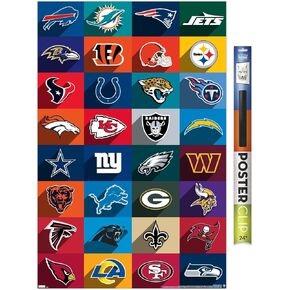 Trends International NFL League - Logos 24 Wall Poster, 34L x 22.4W, Poster & Clip Bundle