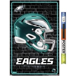 Trends International NFL Philadelphia Eagles - Neon Helmet 23 Wall Poster, 34L x 22.4W, Poster & Clip Bundle