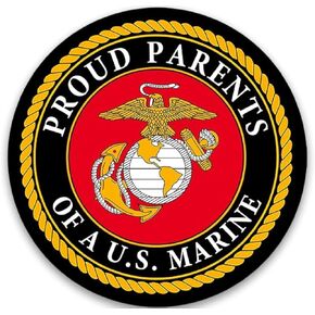 Round Proud Parents [Plural] of A US Marine Sticker (dad mom Vinyl Decal United States Corps Logo (5 inch) USMC Licensed