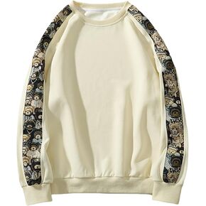 Men Embroidered Sweatshirt Patchwork Graphic Sweatshirts Vintage Streetwear Pullover Tops
