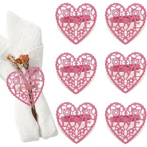 Valentine's Day Heart Love Napkin Rings Holder Buckle Hollow-Out Heart Shaped Napkin Ring Metal Napkin Ring Holders for Valentines Day Wedding Anniversary Dinning Table Decor (6 Pcs)