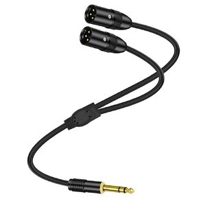 XMSJSIY 1/4" 6.35mm TRS to Dual XLR Y Splitter Stereo Audio Cable 1/4 Inch TRS Male Plug to 2 XLR Male Microphone Patch Adapter Cable Cord for Speaker Mic Guitar Mixer AMP - 0.5M/1.6FT
