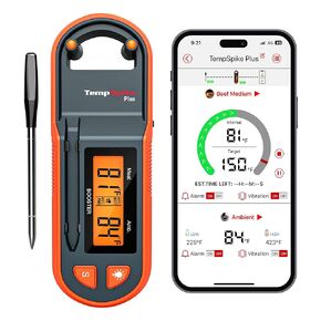 Thermopro TempSpike 600 قدم ميزان حرارة اللحوم اللاسلكي مع مسبار أرق للغاية، ميزان حرارة اللحوم الرقمي اللاسلكي مع LCD الداعم، ميزان حرارة اللحوم بلوتوث للشواء شواء المدخن المشواة Sous Vide