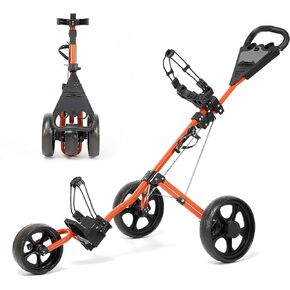 BODIOO Golf Cart Golf Push Cart Golf Bag Cart with 3 Wheel Quick Folding Scorecard Holder Cup Holder Foot Brake 360 Rotating Front Wheel Large Wheelbase for Different Terrain