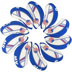 10Pcs Golf US Flag Neoprene Golf Club Head Cover Wedge Iron Protective Headcover for Callaway, Ping, Taylormade, Cobra, Etc.