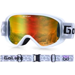 Ski Goggles, Snowboard Goggles for Women and Youth, 100% UV Protection, Anti-Fog, Cylindrical Lens, Winter Snow Goggles, White Frame, Full Red Revo, YG-99