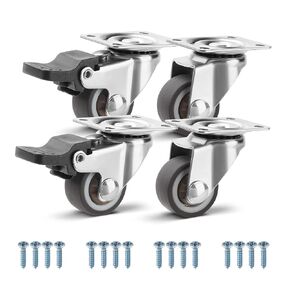 WISD 2" inch Caster Wheels - Small Swivel Casters with 2 Locking Brake - up to 176 LBs - Set of 4 Silent Furniture Plate Castor for Indoor and Outdoor Use