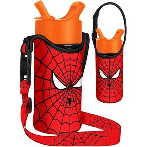 Water Bottle Carrier with Strap - Handheld Kids Water Bottle Holder for 10-16 oz / 14-20 oz Cute Cartoon Design Neoprene Crossbody Bottle Sling Bag for Boys Girls