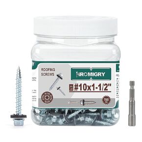 #10 x 1-1/2" Metal Roofing Screws (150 Pcs) Sheet Metal Screws with Rubber Washer, Metal to Wood Siding for Roofing Panels, Hex Head