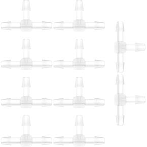 10 Pack 1/8" Tee Fitting Equal Barb, T Shaped Tee Type Fitting Equal Barbed, Mender Union Adapter, 3 Way Hose Barb Fitting, Plastic Hose Barb for Fuel, Gas, Liquid, Air