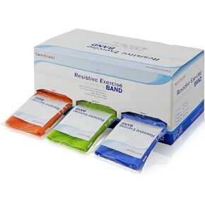 RESISTIVE Band 3 in 1 Dispenser - 5FT Bands - Light (Orange) / Medium (Lime Green) / Heavy (Blueberry) - 15 Pieces of Each Color. Total 45 Pieces.