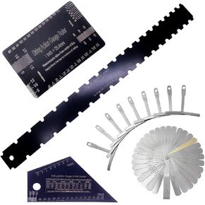 Jiayouy 13 Pieces Luthier Tools Including String Action Gauge Ruler Fret Rocker Feeler Gauge 9 Understring Radius Gauge Guitar Neck Notched Straight Edge for Guitar and Bass Setup Tool Black Plating