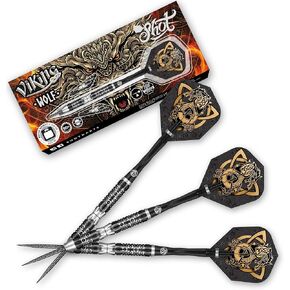 Shot! Darts Viking Wolf Steel Tip Dart Set-90% Tungsten Barrels, Professional – Made in New Zealand – Designed Dart Flights for Women & Men – Plastic Tip Bar Darts for Adults