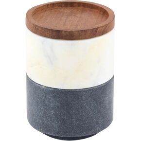 Cruiser’s Caché | Marble Salt Cellar 2 Piece Stacking Set with Wood Lid | One each White, Gray | For Keeping Gourmet Salts, Pepper, Spices, and Seasonings.