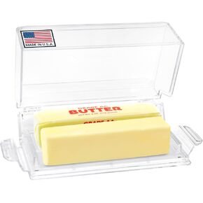 Airtight Butter Dish with Hinged Lid - Large Plastic Butter Container for Countertop or Fridge, Fits East & West Coast Sticks, Dishwasher Safe, Made in USA
