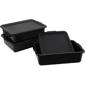 3 Pack 13 L Commercial Bus Tubs with Lid, Restaurant Dish Tub, Black