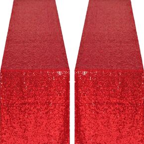 yuboo Red Sequin Table Runners, Valentines Glitter Table Runner 2 Pack 12''x108'' for Mother's Day/4th of July/Girls' Birthday Party/Wedding/Bridal Baby Shower/Valentines Decorations