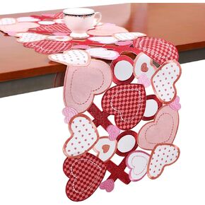 Valentines Day Table Runner 36 Inches Long Embroidered Heart Table Decor White Red Rose Pink Dining Hot Pink for Wedding Anniversary Marriage Checked Love 13×36IN
