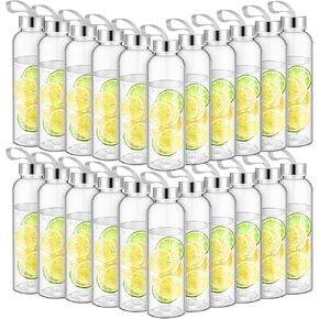 Zubebe 20 Pcs 17 oz Water Bottles Bulk Reusable Clear Juice Containers with Stainless Steel Leak Proof Lids Nylon Carrying Strap Plastic Bottles for DIY Fall Halloween Christmas Party Favors