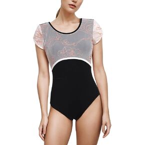 AFAVOM Women Ballet Dance Leotard Classic Gymnastics Competition Leotard Floral Embroidery U Back Basic Dancewear Bodysuit