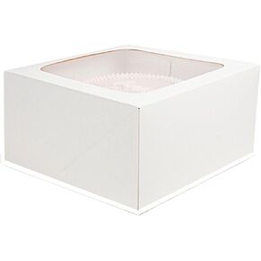 JBR & JM 5-Pack White Cake Boxes with Window - 10x10x5 Inches, Disposable Bakery Box for Cakes, Pastries, Desserts, Cookies - Square Cake Containers for Birthday Parties and Weddings