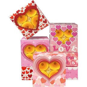 Bakepacker Valentine Cookie Boxes 6x6x3 inches 60pcs Easy Assemble Macaroon Bakery Boxes Pastry Boxes with Window for Valentine's Day