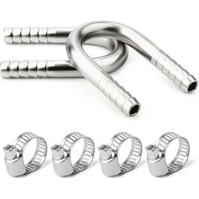 TAISHER 2PCS 304 Stainless Steel 1/4" x 1/4" Hose Barb Fittings, U Shape Joint Splicer Mender Fitting Union for Fuel/AIR/Lquid/Gas with 4PCS Hose Clamp