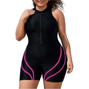 Floerns Women's Plus Size Colorblock One Piece Swimsuit Rash Guard Shorts Bathing Suit