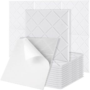 12pcs 12 "× 12" × 0.4 "ألواح جدران مقاومة للصوت ، لوحات صوتية ذاتية اللصق للجدران ، الألواح الصوتية البيضاء للمنازل والمكاتب والاستوديوهات in Kuwait