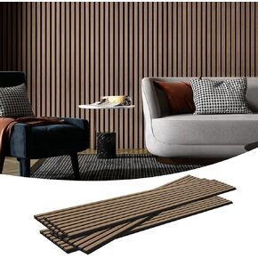 Acoustic Wood Slat Wall & Ceiling Panels 4-Pack 3D Fluted Textured Soundproof Plank for Interior & Outdoor Wall Decor TV Bedroom Living Dining & Meeting Room Studio Cafe, 94.5 * 7.9 * 0.4 in
