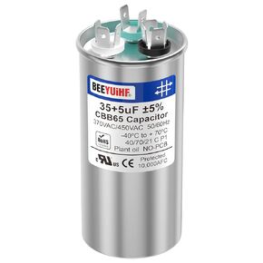 35+5uF ±5% 35/5 MFD 370/440/450V AC 50/60Hz CBB65 Capacitor Dual Run Start Round Capacitor for AC Motor/AC Unit Fan Motor Start/Pool Pump/Heat Pump Air Conditioner