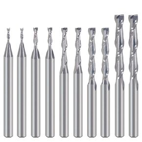 HOZLY CNC Router Bits Set 1/8" Shank, Two Flutes Upcut Spiral CNC Bit (CED :1mm 1.5mm 2.0mm 2.5mm 3.175mm), Carbide Spiral Bit End Mill PVC Wood Carving Engraving Bits MDF Dremel Cutting Bits 10 PCS