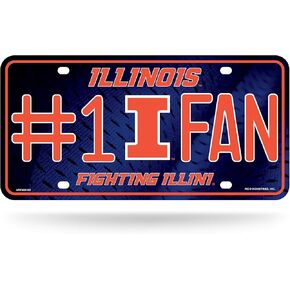 Rico Industries NCAA Illinois Fighting Illini #1 Fan Metal License Plate Tag