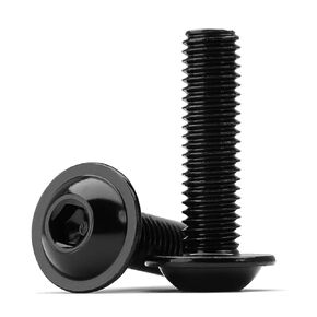 M8-1.25 x 14mm 15Pcs Flanged Button Head Socket Cap Bolts Screws, 304 Stainless Steel 18-8 Black Oxide, Allen Hex Drive, Fully Threaded