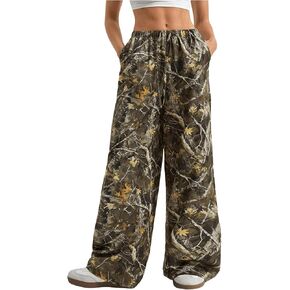 GORGLITTER Women's Camo Wide Leg Sweatpants Y2k High Waisted Drawstring Baggy Pants with Pockets