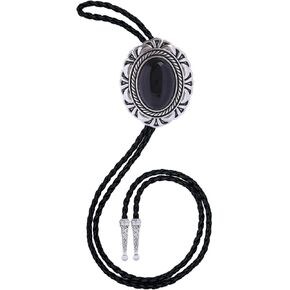 Vintage Bolo Tie for Men Western Cowboy Cowgirl Rodeo Black Agate Bolo Tie for Women