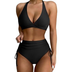 ملابس سباحة نسائية من SUUKSESS بيكيني مضلع عالي الخصر مثير برباط للتحكم في البطن in Kuwait