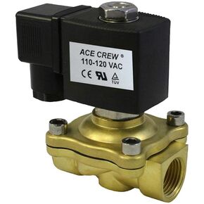 AceCrew Industrial Brass Electric Solenoid Valve 1/2 inch NPT 110V, 120V AC Normally Open- flow control valve for gas, air & fluid