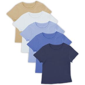 DOKMA Boys' Short Sleeve T-Shirts – Jersey Crew Neck 5-Pack Tagless Tees, 100% Cotton, Multipack, (2Y) Blue