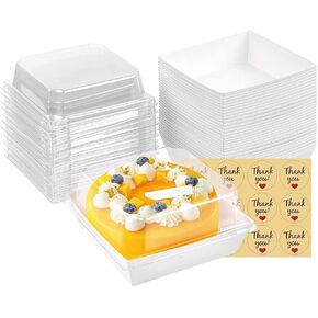 50 Pack Small Paper Charcuterie Boxes with Clear Lids, Dessert Boxes Square Disposable Paper Bakery Boxes to Go Food Containers for Desserts, Sandwich, Cookie, Sushi, Cake Slice and Strawberries