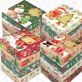 Christmas Cookie Boxes | 24 Pcs Variety Party Pack (4 Unique Designs) | 5" x 5" Inch Christmas Party Treat Boxes | Holiday Candy, Bakery Gift Giving Goodie Boxes | Xmas Party Snack Boxes