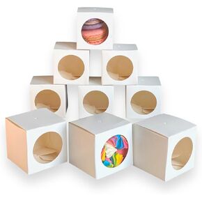 40 Pcs 2.36x2.36x2.36 Inches Premium White Macaron Boxes with Clear Circle Window - Ideal Wedding Favor Boxes for 2 Macarons, Chocolate Covered Oreos, Party Treats & Dessert Packaging