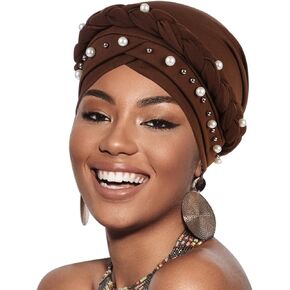 African Women Turban Caps Pre-Tied Twisted Turbans for Women Head Scarf for Women Hair Wraps Cover Beanie