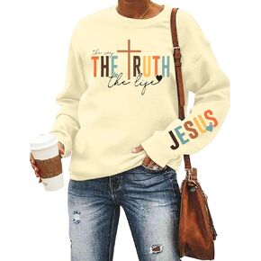 Lukycild Christian Sweatshirt Women Women Bible Verse Pullover Dender Dender Denitful Shirt Christ Crewneck قميص طويل الأكمام