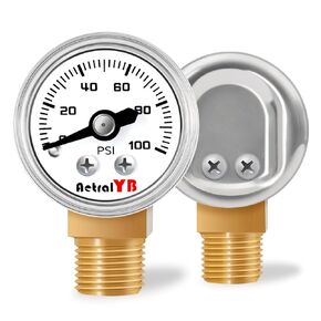 1 Inch Mini Pressure Gauge, 0-100 PSI Gauge, 1/8" NPT Lower Mount, Stainless Steel Case, Brass Internal, ±2.5% Accuracy, Pressure Gauge for Coffee Machines, Air Compressors, and Water Pumps